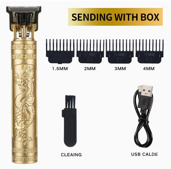 Vintage T9 Electric Hair Clipper Professional Men's Rechargeable Barber Trimmer for Men Dragon Buddha Design Peaceful Pleasures Health and Wellness Gold