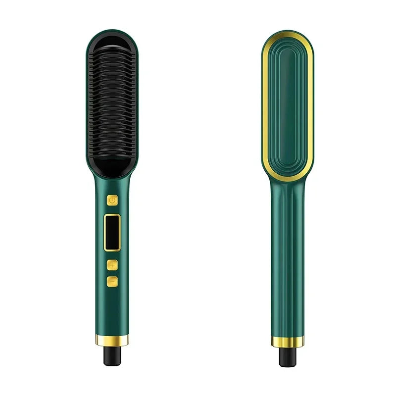 Thermostatic hair straightener Comb 5 temperature settings Straightening brush Quick heat professional hair straightening brush Peaceful Pleasures Health and Wellness LCD Green US
