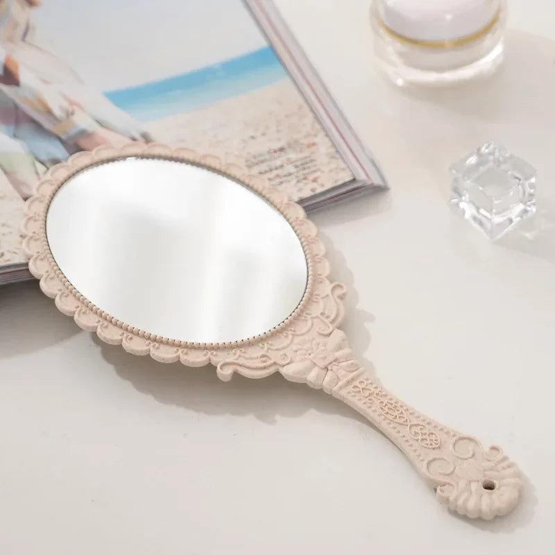 2pcs Ladies Makeup Hand Hold Mirror, Oval Round, Floral, Vintage, Princess Lady Beauty Dresser Gift Peaceful Pleasures Health and Wellness