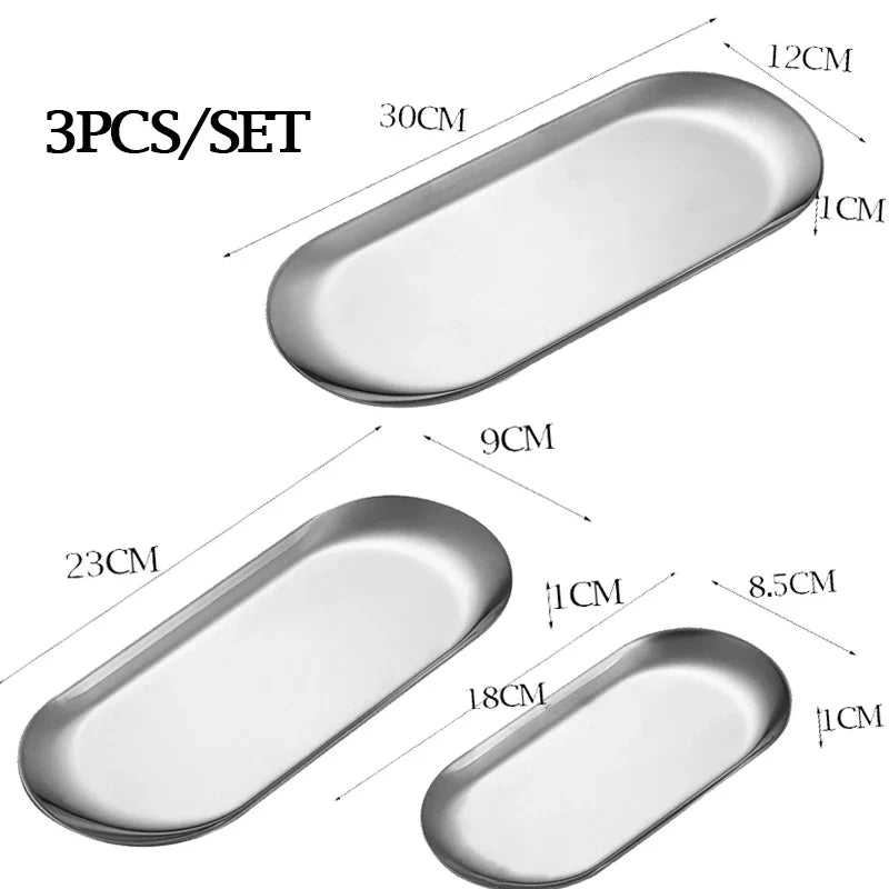 3-Piece Stainless Steel Dessert Serving Plate Set – Gold & Silver