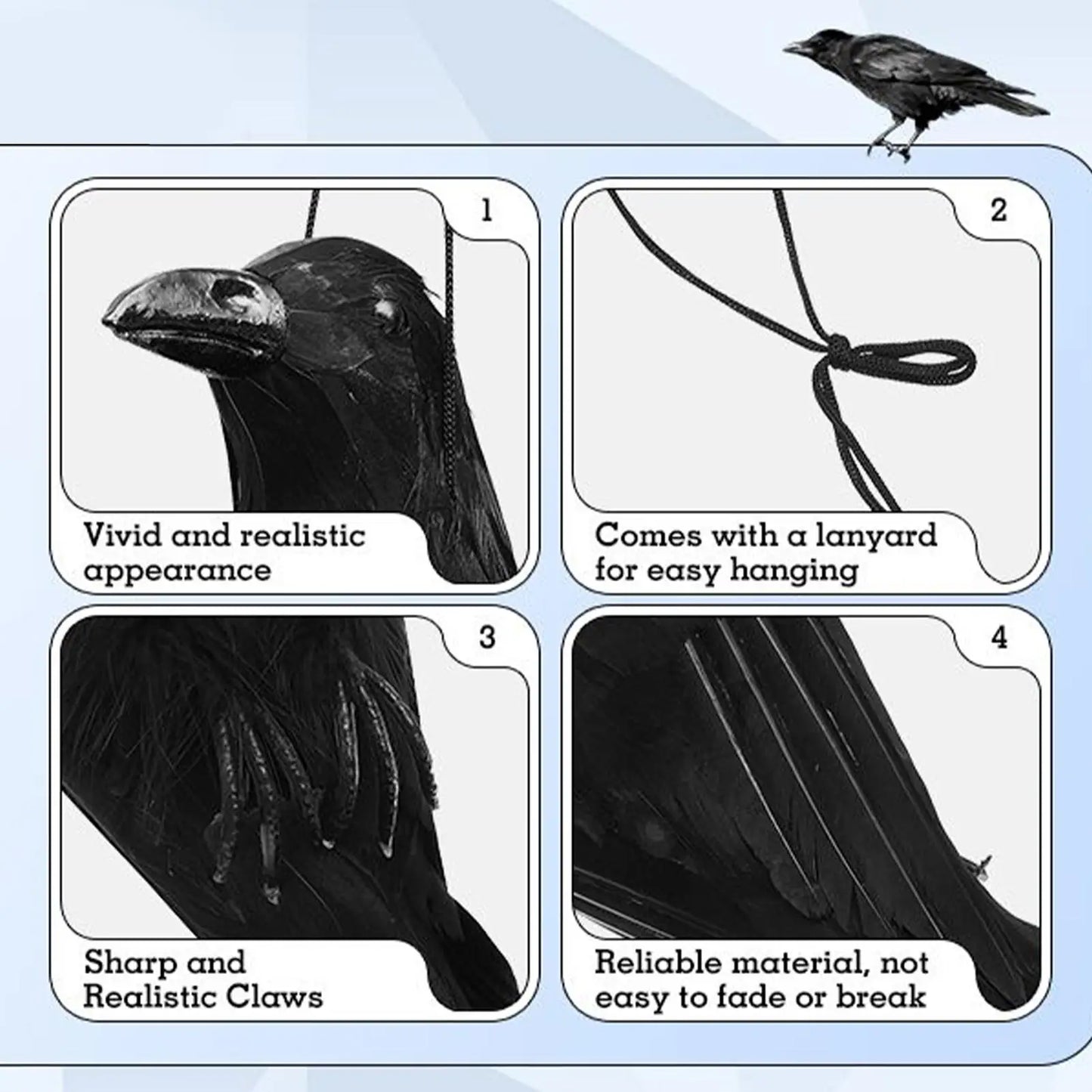 Realistic Black Crow Decoy | Garden Deterrent & Halloween Prop
