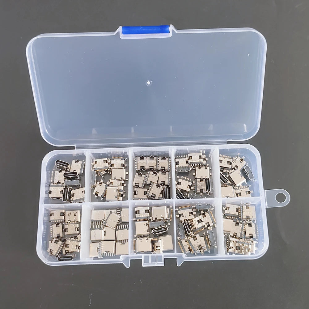 100PCS/Box 10Models Type-C USB Charging Dock Connectors Mix 6Pin and 16Pin Use for Phone and Digital Product Repair kit Peaceful Pleasures Health and Wellness
