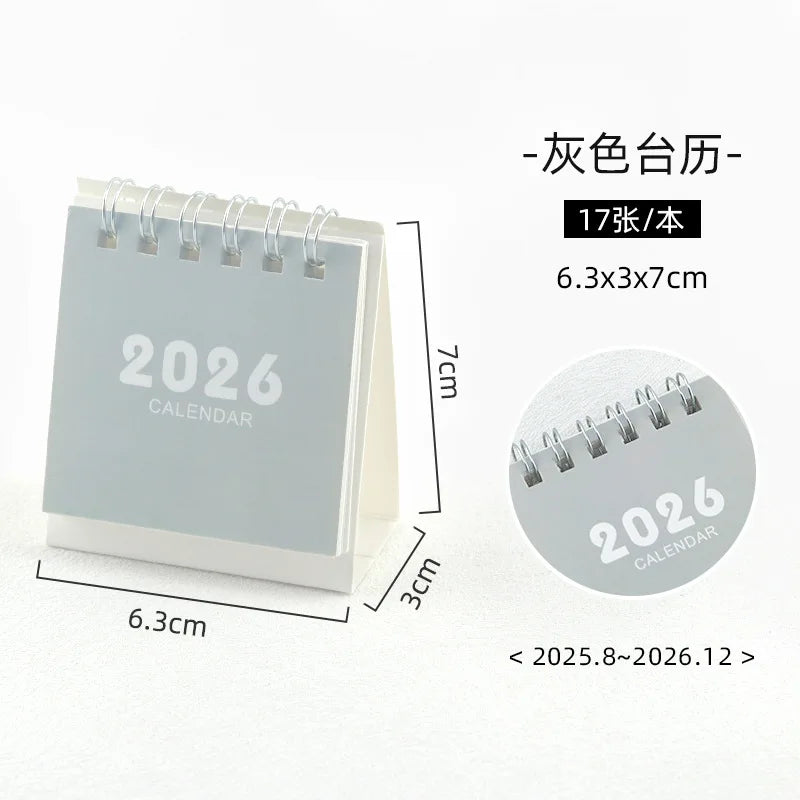 2026 Mini Simple Calendar Desk Calendar Creative Coil Calendar Planner Desktop Decorations Office Stationery Learning Planner Peaceful Pleasures Health and Wellness grey