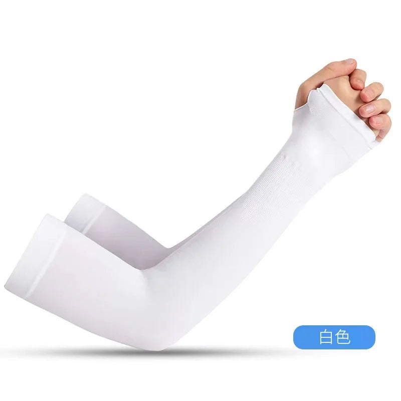 1 Pair Ice Silk Sun Protection Arm Covers Unisex Elbow Cover Outdoor Cycling Running Fishing Driving Cool Anti-UV Arm Sleeves Peaceful Pleasures Health and Wellness 1Pair-White 40CM
