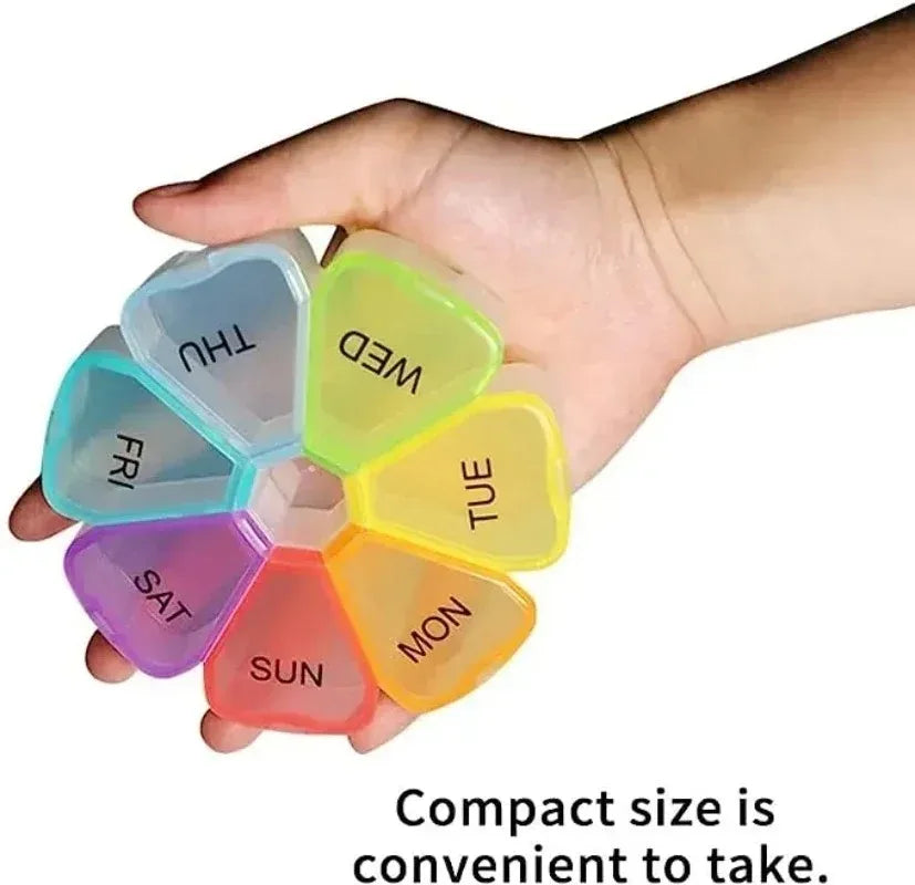 New 7 Days Round Portable Medicine Pill Box Mini Small Travel Vitamin Cases Container Organizer Storage Tablet Fish Oils Tools Peaceful Pleasures Health and Wellness