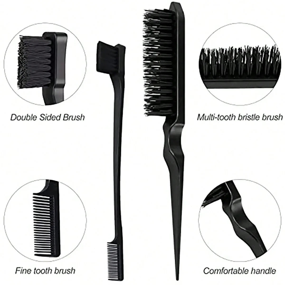 3pcs styling comb set with triple tear hair brush mouse tail comb edge brush,salon hair styling tool Special for real hair wigs Peaceful Pleasures Health and Wellness