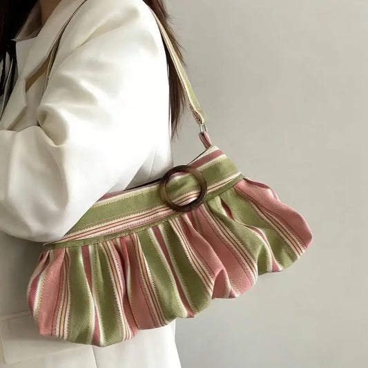 Women's Y2K Striped Ruched Underarm Shoulder Bag | Vintage Tote Shoulder Bag Oasis Select