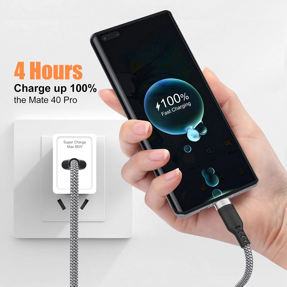 USB-C 6A Fast Charging Cable – Braided Nylon, 1m to 8m