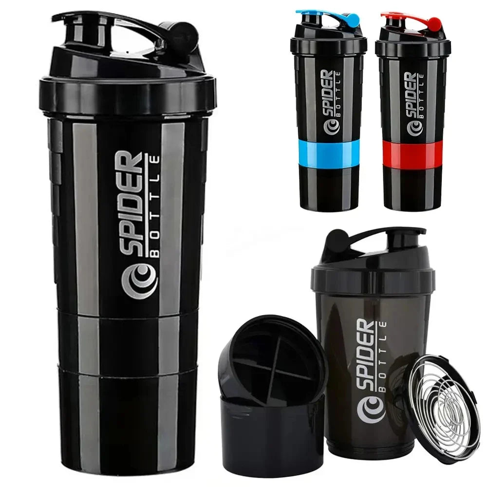 3-Layer Protein Shaker Bottle 600ml – Powder & Pill Storage