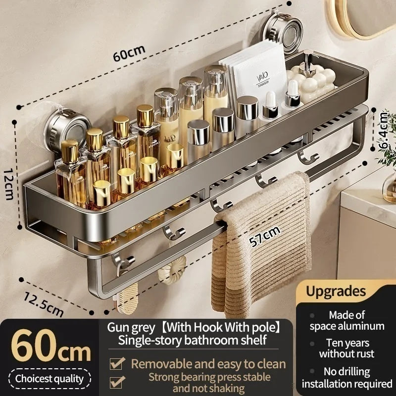 No-Drill Suction Cup Bathroom Shelf Wall Organizer Rack