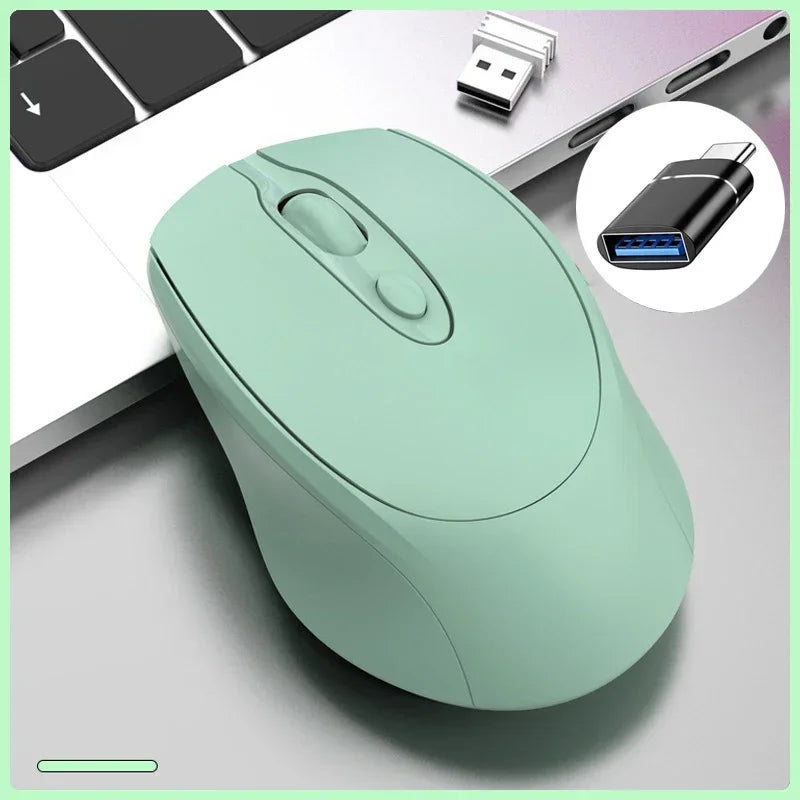 Wireless Computer Mouse Rechargeable 2.4G Bluetooth-Compatible Wireless Mouse USB Silent Gamer Mice For PC Laptop Macbook Tablet Peaceful Pleasures Health and Wellness Green with OTG
