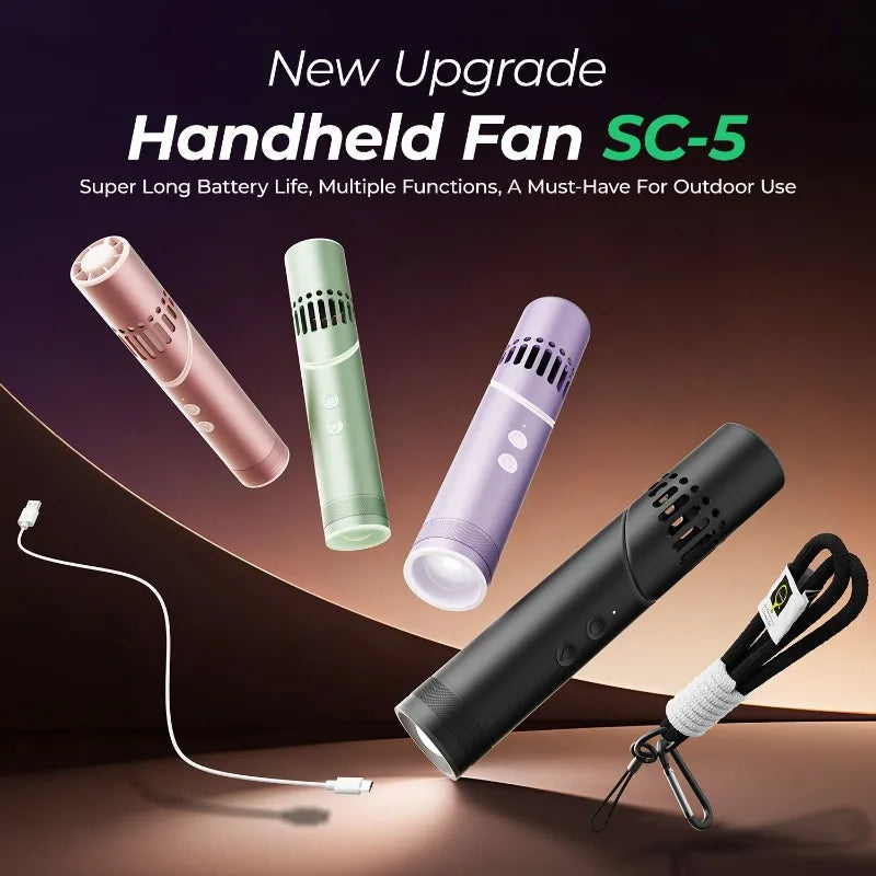 Metal Folding Handheld Fan with LED Flashlight – USB Rechargeable