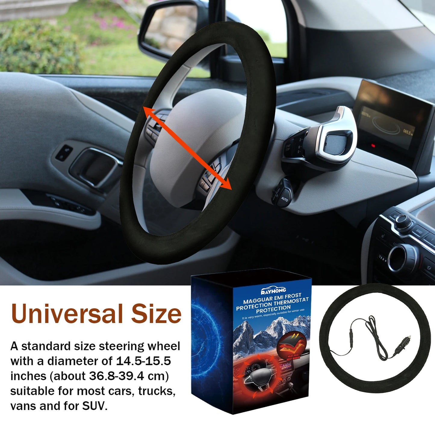 Rayhong Heated Steering Wheel Cover | Non-Slip Universal Fit