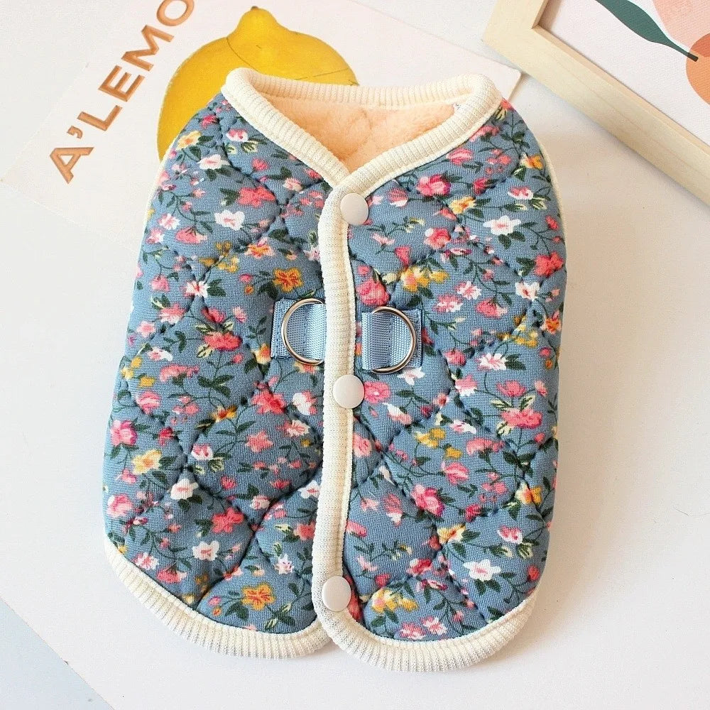 Floral Fleece Dog Vest | Warm Winter Coat for Small Dogs