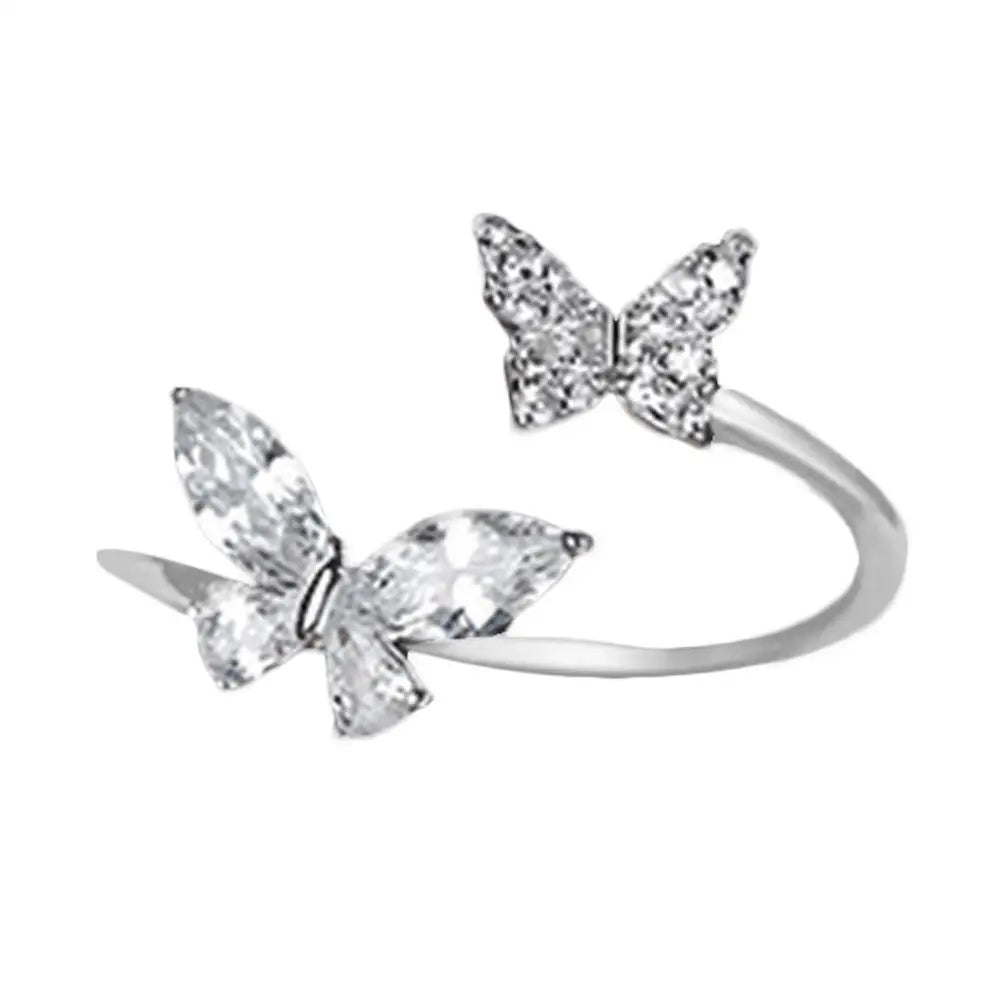 Adjustable Women Opening Butterfly Ring Ornament Girls Jewellery Gift Adjustable Butterfly Rings Peaceful Pleasures Health and Wellness Sliver