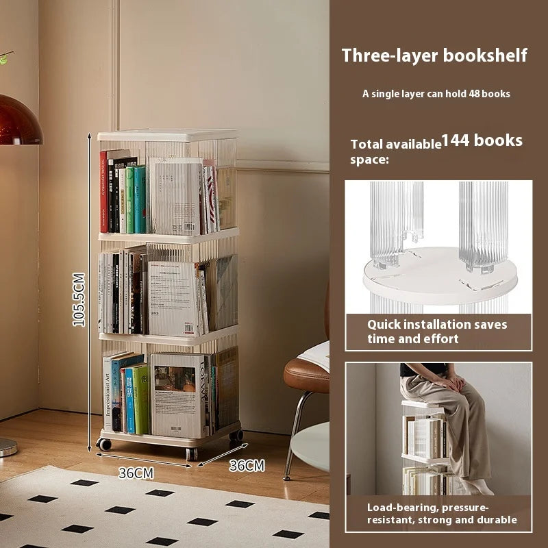 360° Rotating Bookshelf for Kids - Spacious Floor Standing Bookcase with Multi-Layer Storage for Living Room & Nursery Peaceful Pleasures Health and Wellness Square Caster 3Layer