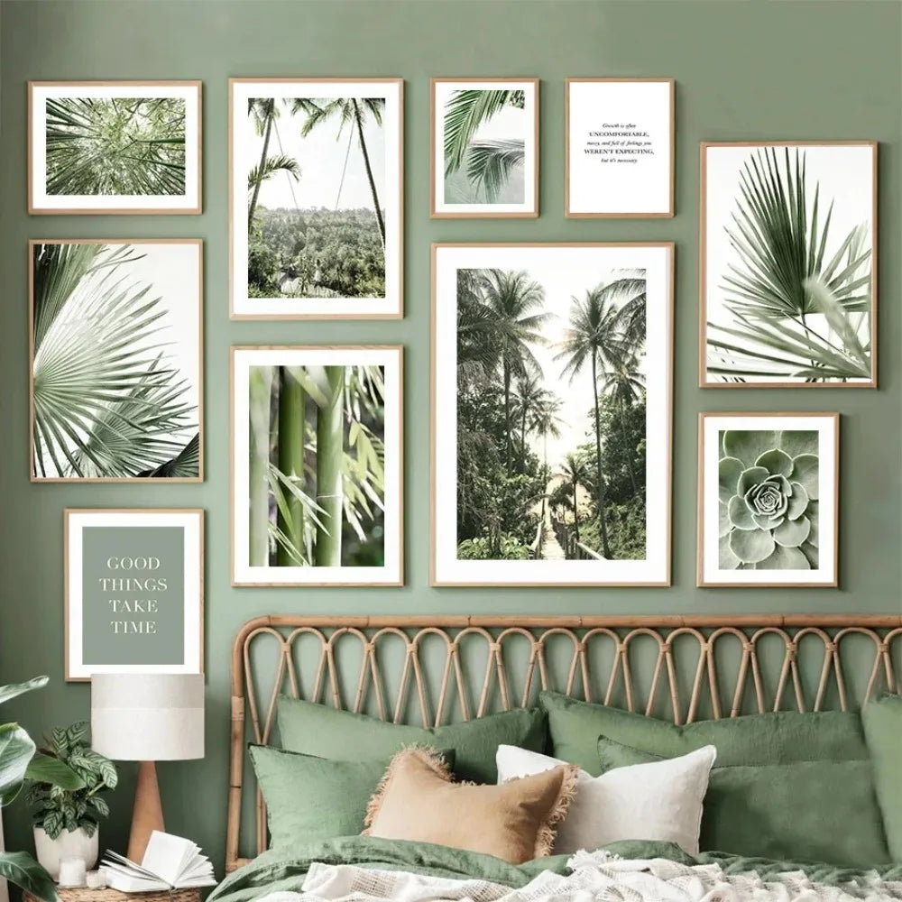 1pc frameless Canvas Painting Simple Wall Art Nature Green Leaf Landscape Poster Oil Painting Posters Prints Home Bedroom Liv Peaceful Pleasures Health and Wellness