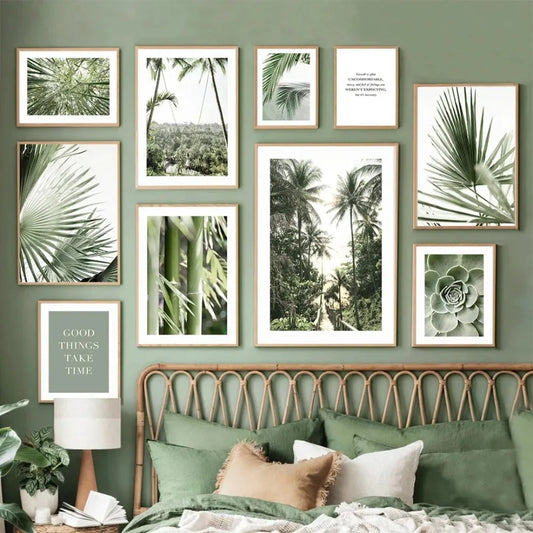 1pc frameless Canvas Painting Simple Wall Art Nature Green Leaf Landscape Poster Oil Painting Posters Prints Home Bedroom Liv Peaceful Pleasures Health and Wellness