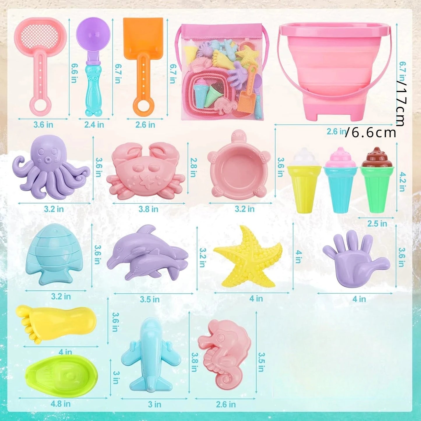 20-Piece Kids Beach Toys Set | Sand Molds, Ice Cream & Bucket