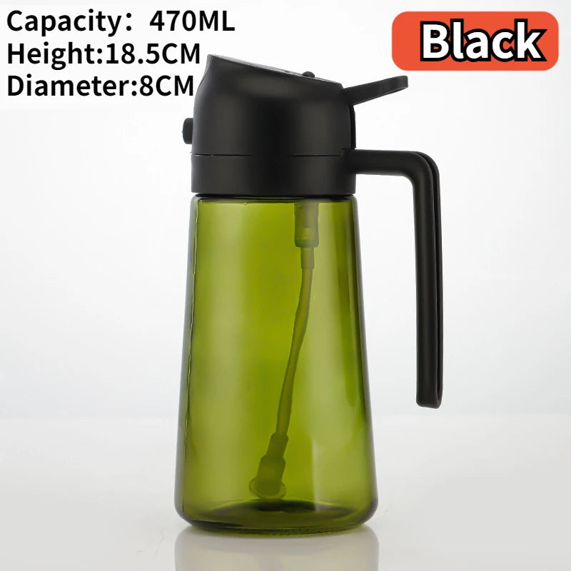 2-in-1 16oz 470ml Brown Glass Oil Sprayer Leakproof Eco-Friendly Olive OilDispenser Perfect for Cooking BBQ Grill Air Fryer Peaceful Pleasures Health and Wellness Black