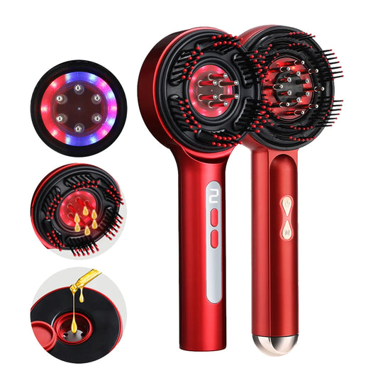 Electric Vibration Massage Comb Red & Blue Light Hair Growth Massage Scalp Brush Liquid Oil Applicator Head Massager Relaxation Peaceful Pleasures Health and Wellness