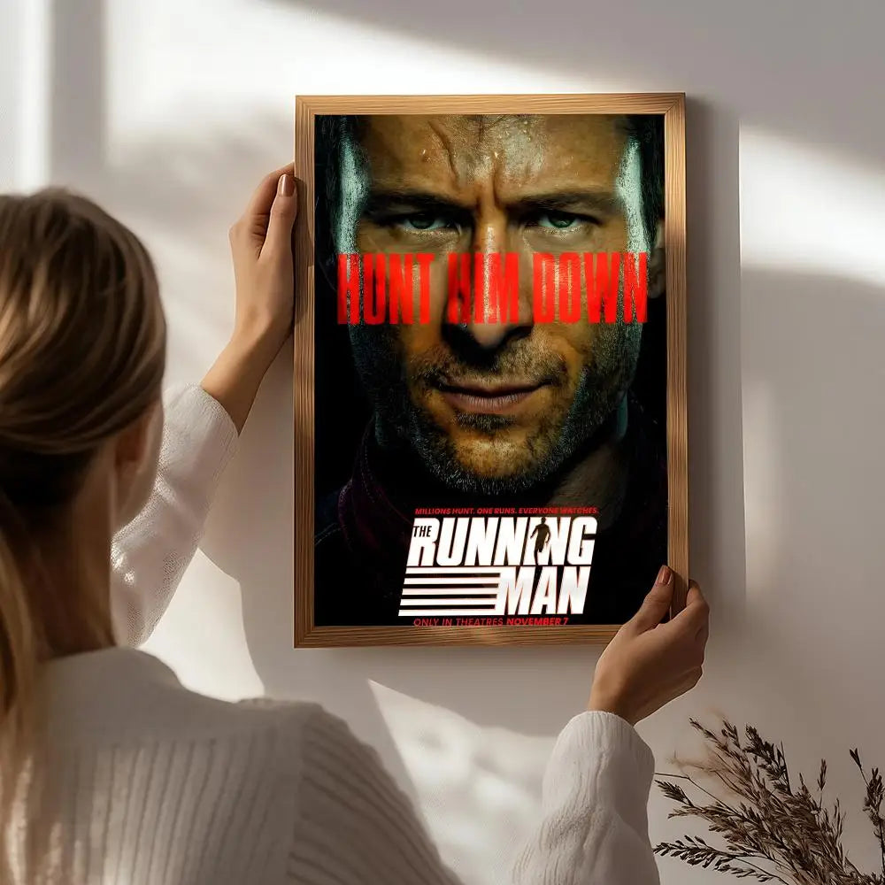 Movie T-The Running Man Poster HD Self Adhesive Waterproof Wall Art Ideal for Home Office Dorm Bedroom Great Gift Peaceful Pleasures Health and Wellness White6 50X70cmNoframe