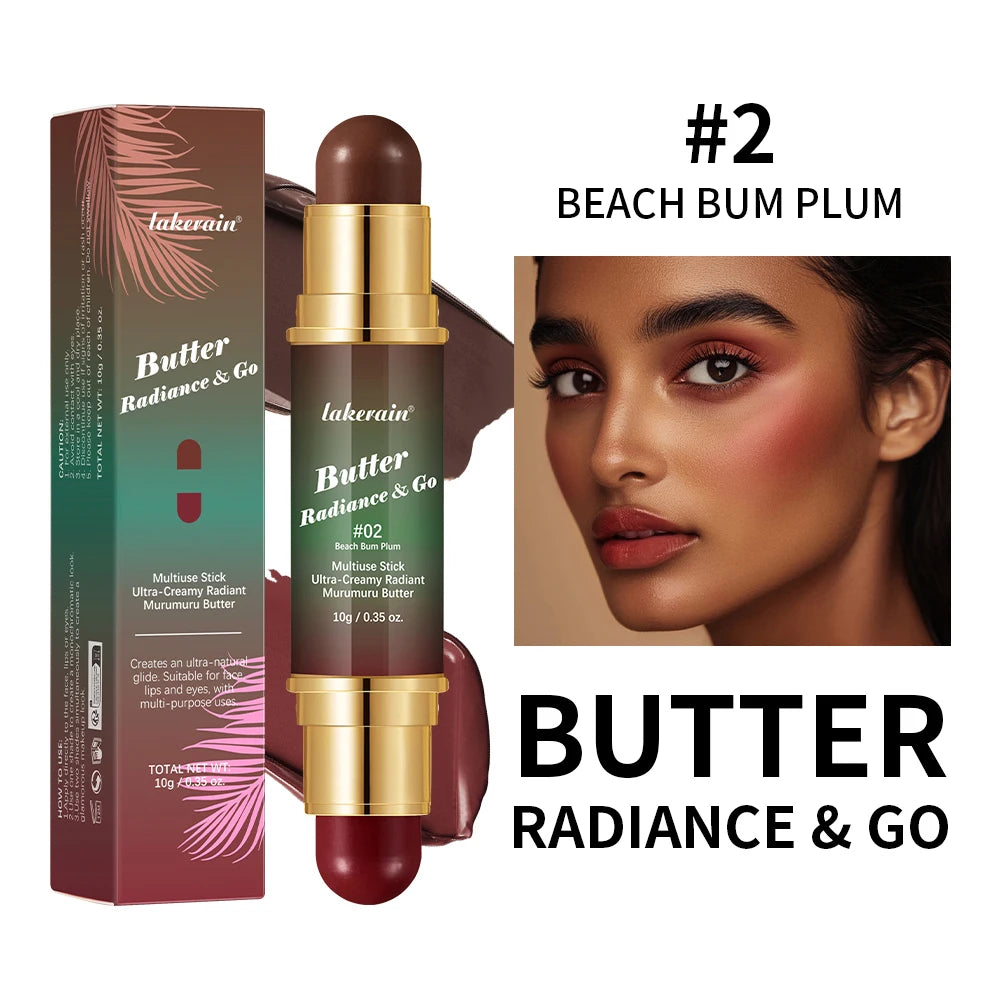 Double-Headed Bronzer Blush Stick Butter Glow & Go Multiuse Stick for Cheeks Contours Eyes Lips Blush Matte Light Glossy Bronze Peaceful Pleasures Health and Wellness 2Beach Bum Plum