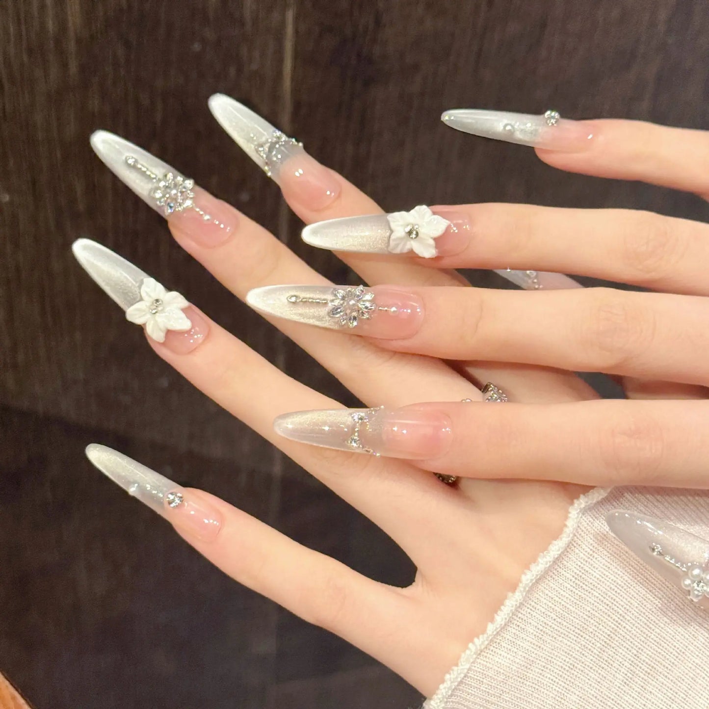 3D Cat's Eye Press-On Nails | Glitter French Tips 10pcs Press-On Nails Peaceful Pleasures Health and Wellness