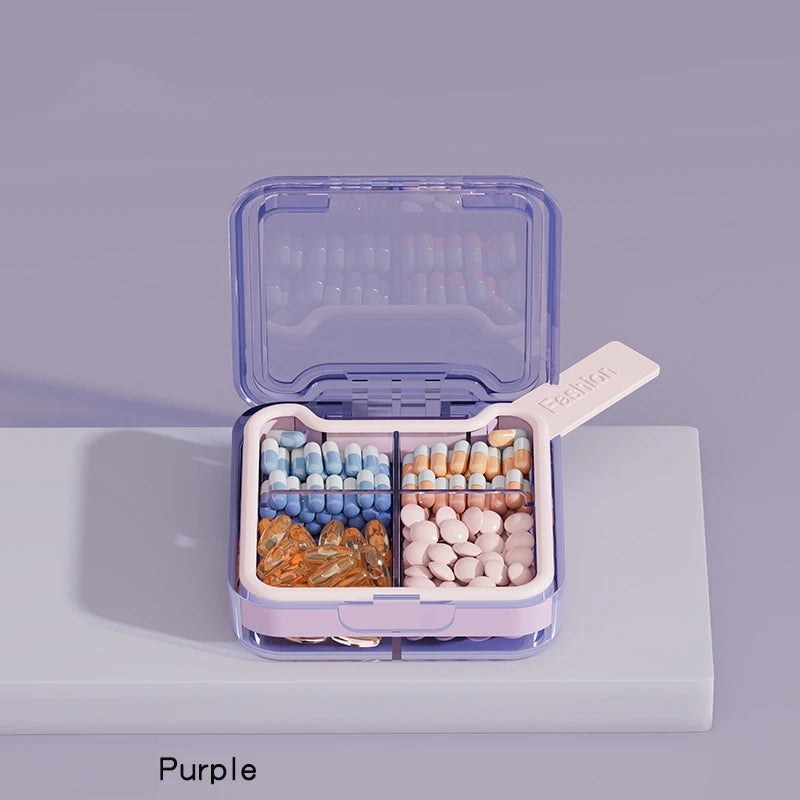 1Pc Travel Pill Case Medicine Storage Organizer Container Drug Tablet Dispenser Independent Lattice Pill Box Jewelry Storage Box Peaceful Pleasures Health and Wellness Purple 4 grids