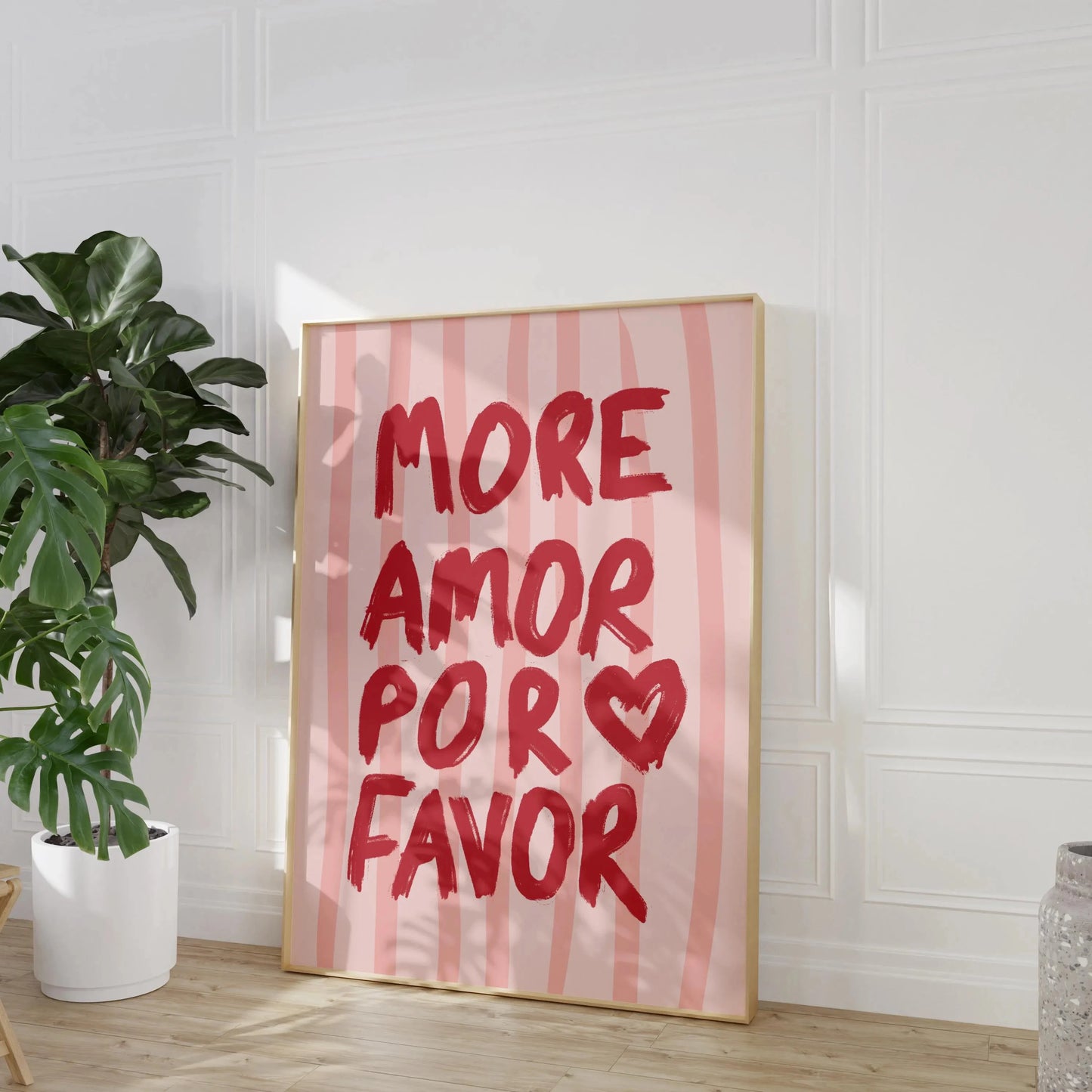 Más Amor Por Favor Love Quote Canvas Wall Art | Pink Blue