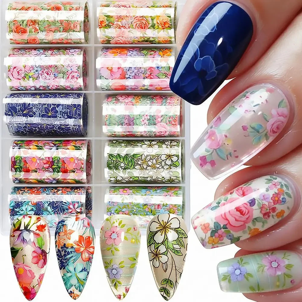 10 Rolls Flower Nail Foil Nails Art Design Stickers Decals Holographic Foils Paper Starry Sky Star Transfer Foil Nail Decoration Peaceful Pleasures Health and Wellness