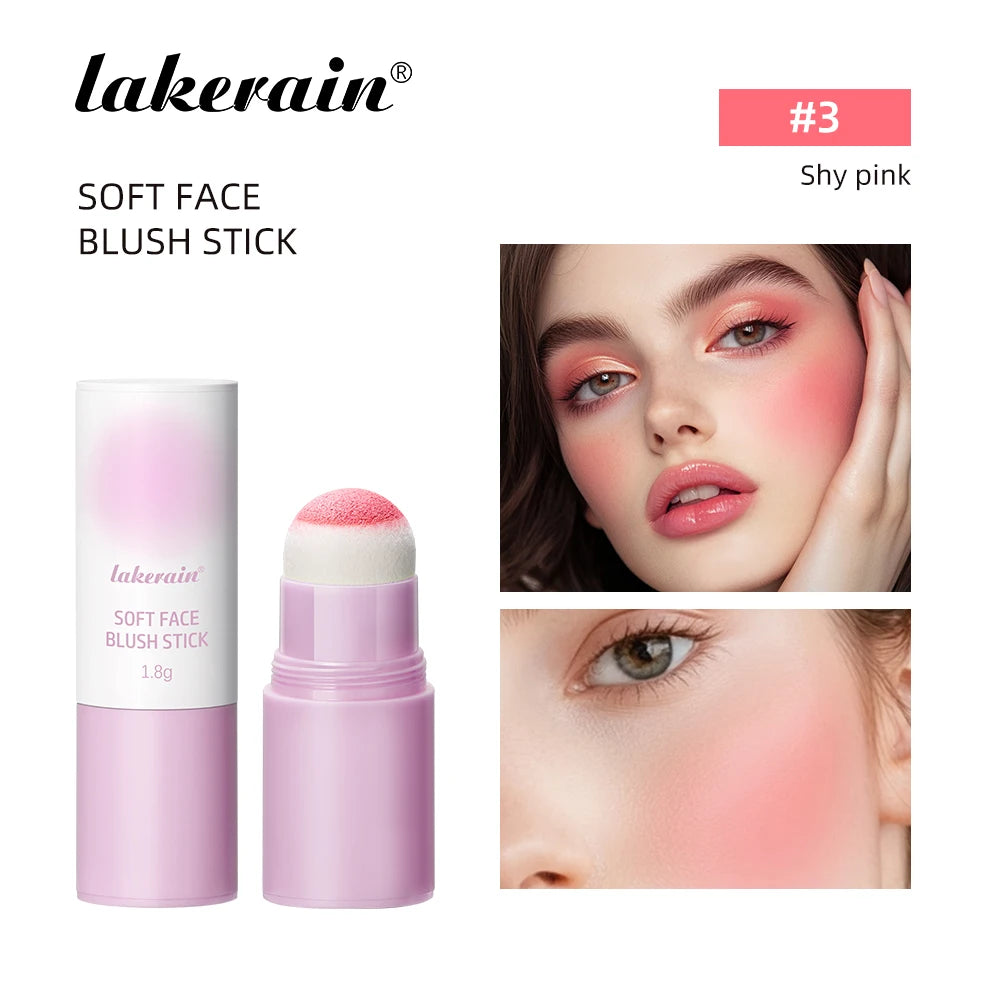 Lakerain Soft Face Blush Stick Girl Korean Style Brightening Dual-Use For Lip And Cheek Waterproof Cheek Blush Sponge Brush Head Peaceful Pleasures Health and Wellness Shy pink