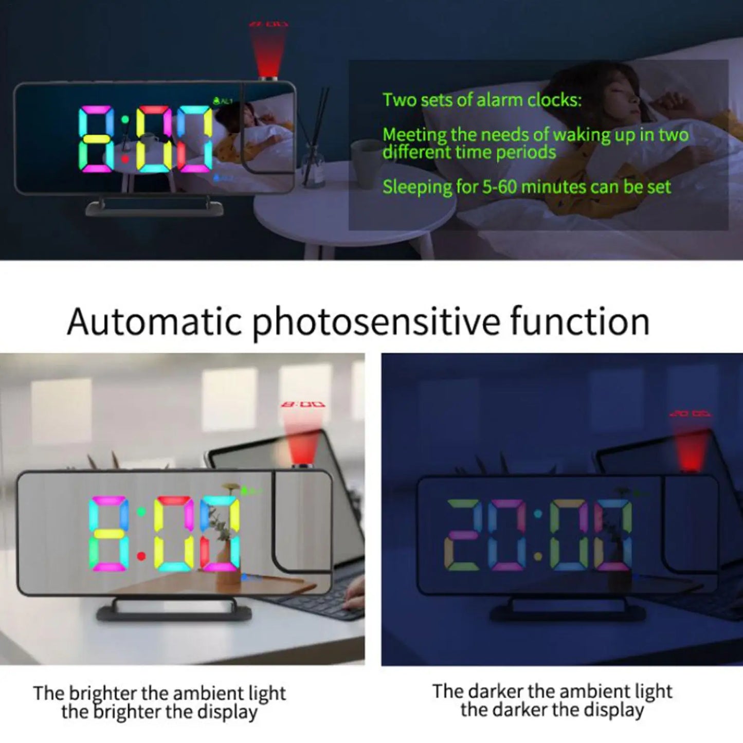 RGB Projection Alarm Clock – LED Display & Mood Lighting Projection Alarm Clock Peaceful Pleasures Health and Wellness