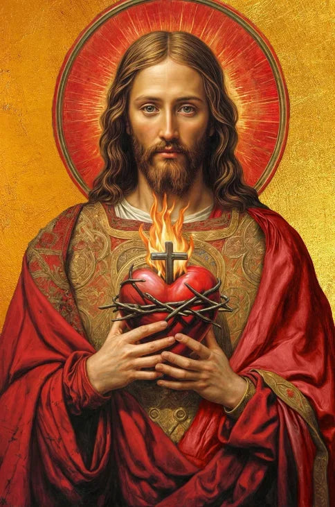 Sacred Heart Jesus & Virgin Mary Canvas Wall Art | Religious Print