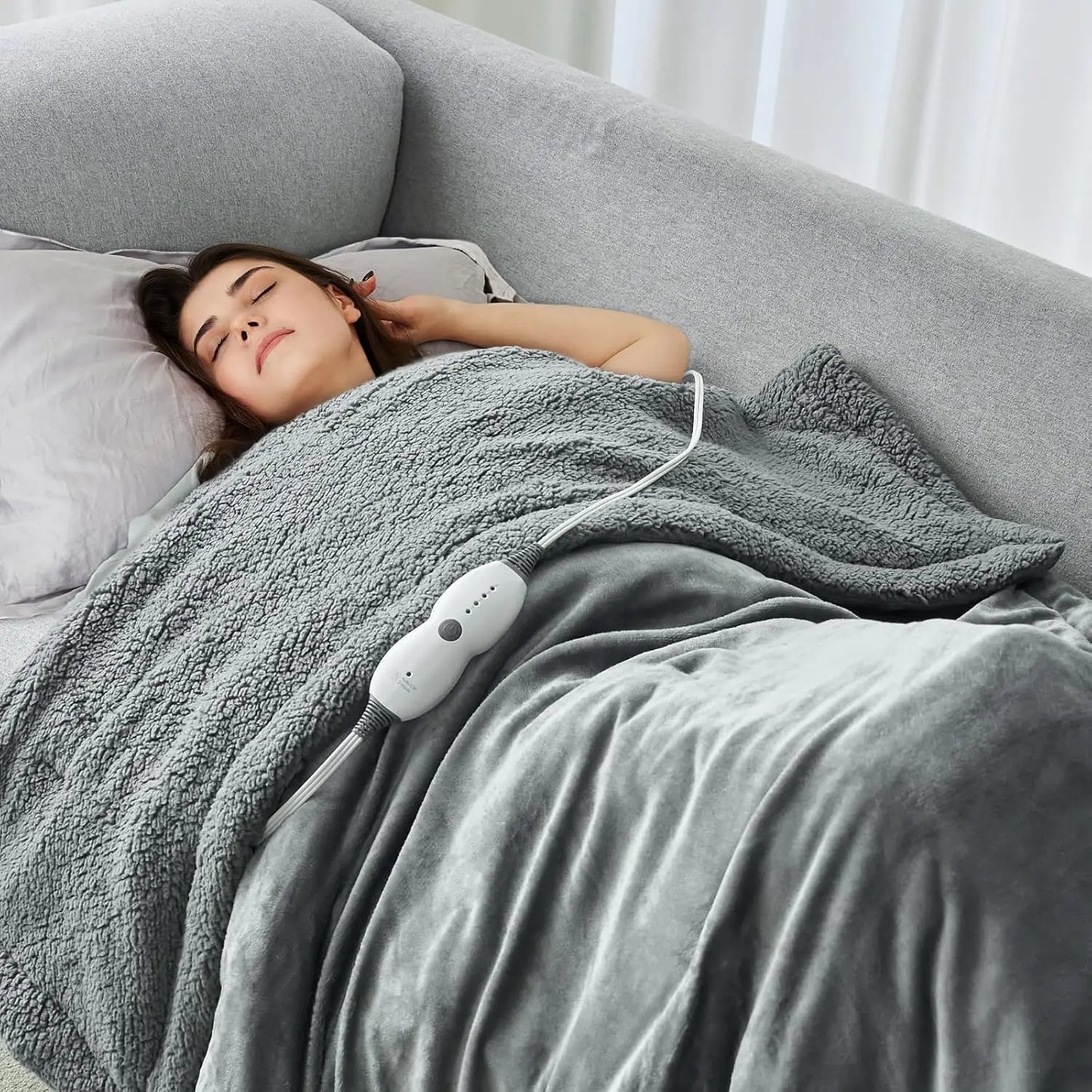 Sherpa Fleece Electric Heated Weighted Blanket – 15 lbs Twin, 4 Heat Levels Heated Blanket Peaceful Pleasures Health and Wellness United States