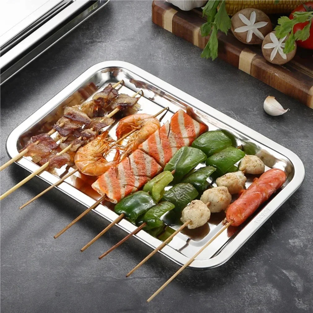 Stainless Steel Rectangle Serving Tray | BBQ & Restaurant
