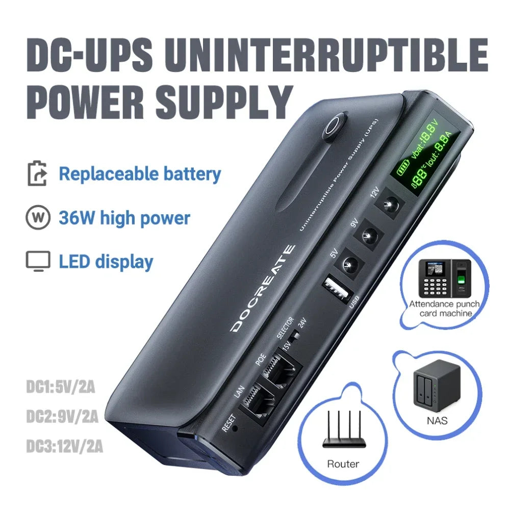 36W DC1036L UPS Uninterruptible Power Supply 5V-24V Output 18650 Replaceable Battery for Router NAS Modem & Network Equipment Peaceful Pleasures Health and Wellness