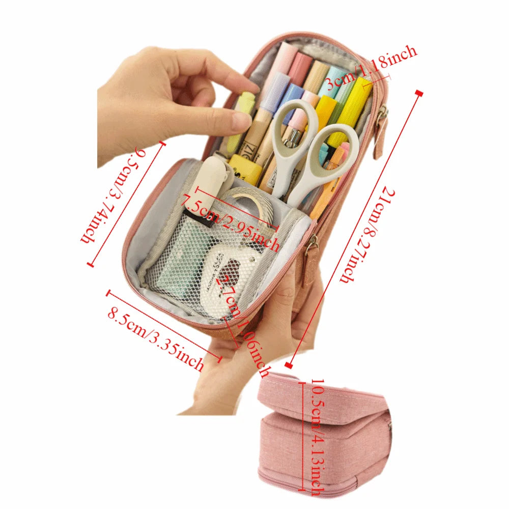 Large-capacity Folding Pencil Case Simple Double-layer Pen Storage Bag Portable Aesthetic Student Stationary Boxes School/Office Peaceful Pleasures Health and Wellness