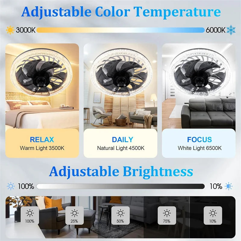Modern LED Ceiling Fan with Remote & Dimmable Light