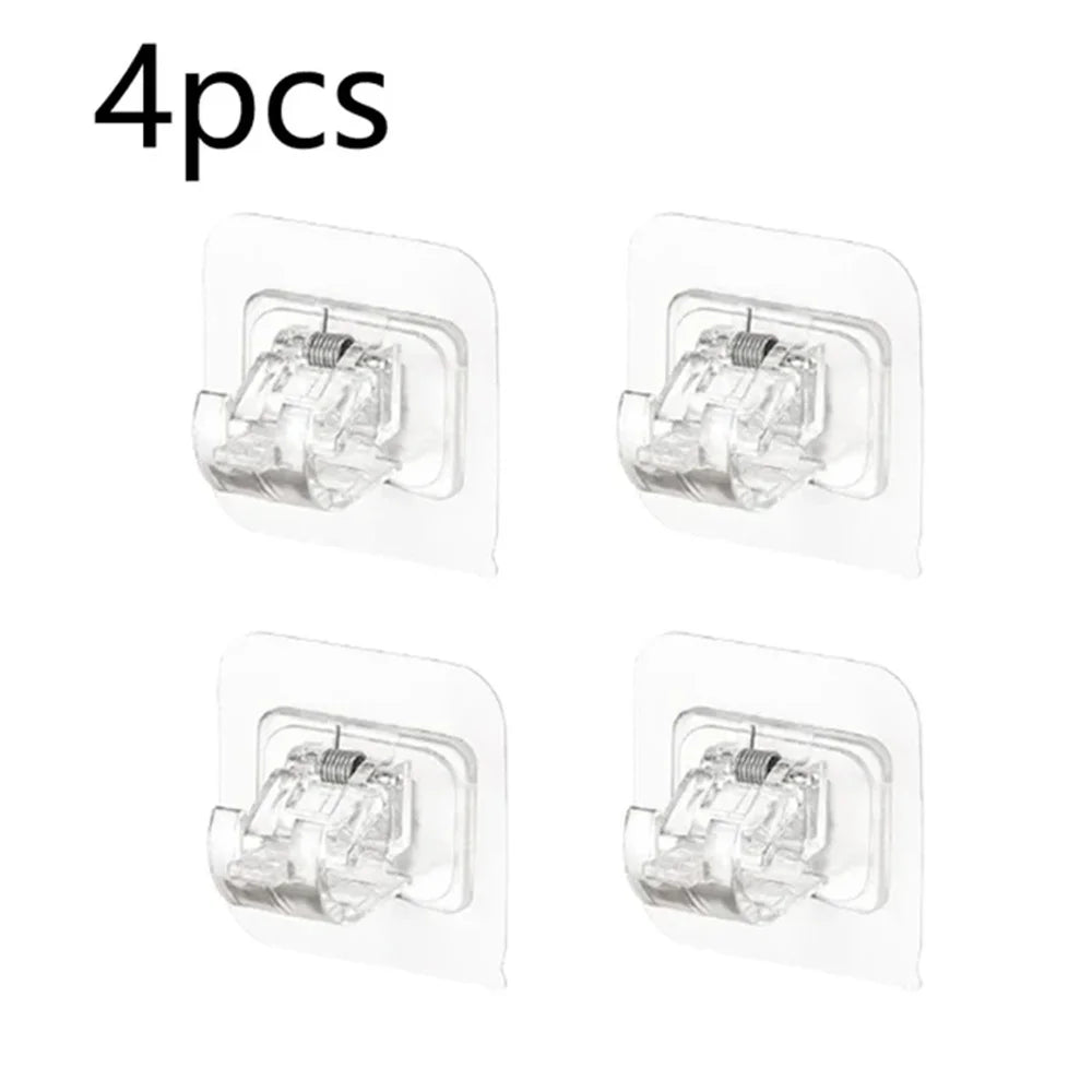 Self-Adhesive Curtain Rod Clip Hooks | No-Drill Wall Holder Set