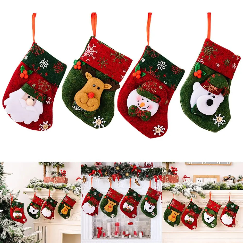 Mini Christmas Stocking Ornaments – Santa, Snowman, Elk & Bear