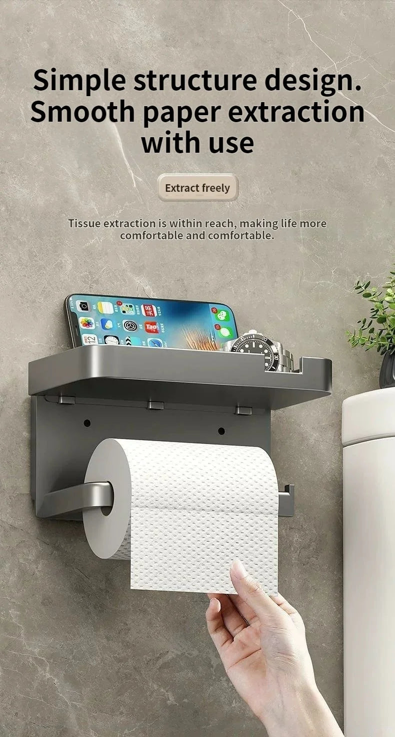 Wall-Mount Toilet Paper Holder & Bathroom Storage Rack