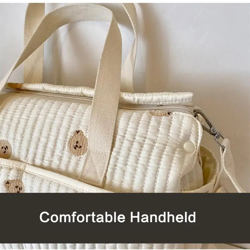 Floral & Bear Embroidery Baby Diaper Bag – Stylish Mom Handbag