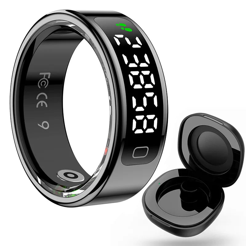 R11C Smart Ring Men Women Display Screen Gesture Swipe Video Smartring Waterproof Heart Rate Sleep Monitor Qring for Android IOS Peaceful Pleasures Health and Wellness Gun Color 10