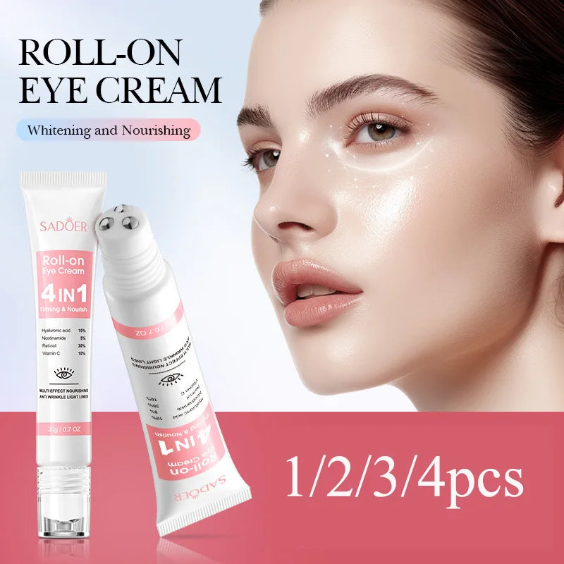 SADOER 4in1 Roll-on Moisturizing Eye Cream Anti Dark Circles Eyes Bags Firming Moisturizing Eye Serum Skin Care for Beauty Eyes Peaceful Pleasures Health and Wellness