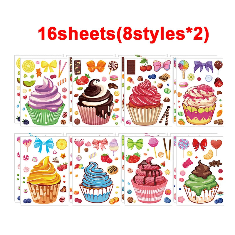 Puzzle Assemble Birthday Cake Stickers Sheets Kids Children Party
