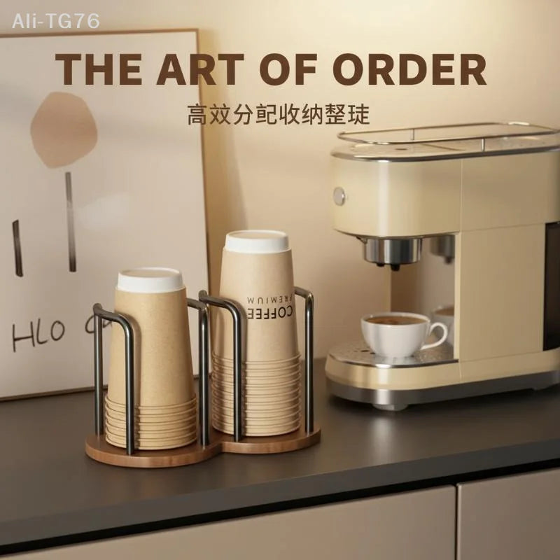 Wooden Disposable Cup Dispenser Rack & Mug Organizer Stand