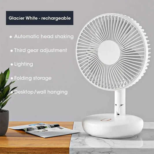 Folding Telescopic Floor Stand Fan Portable 6 Inch USB Rechargeable Adjustable Height Super Quiet 3 Speeds for Bedroom Peaceful Pleasures Health and Wellness White