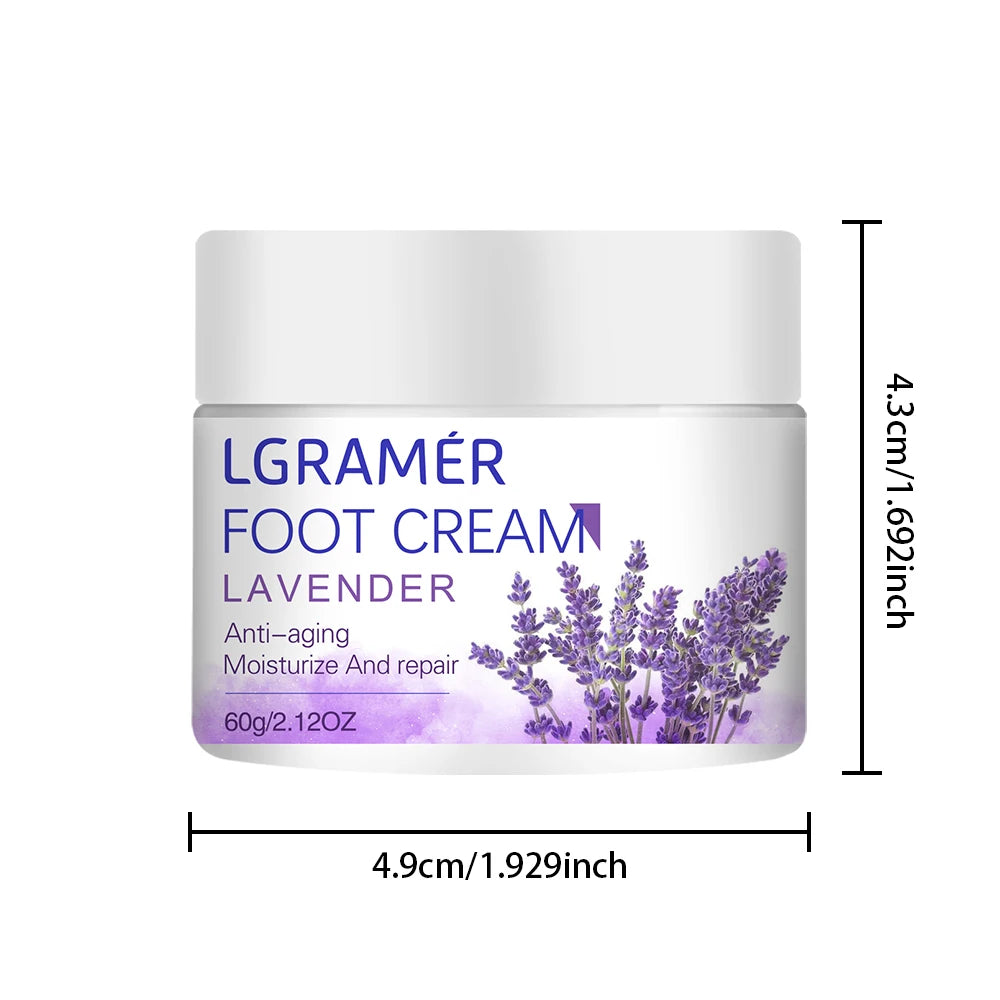 Lavender Foot Cream for Cracked Dry Rough Feet and Heels Provides Intense Nourishment and Hydration To Repair and Soften Skin Peaceful Pleasures Health and Wellness 60g