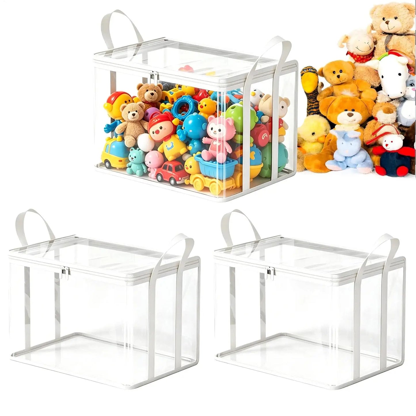 3-Pack Clear Zipper Storage Bags for Books, Media & Moving